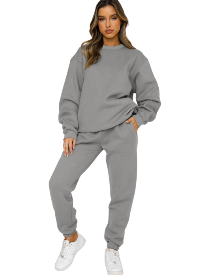 SHOPIQAT Women's New Solid Colour Round Fashionable Casual Collar Pullover Long Sleeve Trousers Sweater Suit - Premium from shopiqat - Just $13.750! Shop now at shopiqat